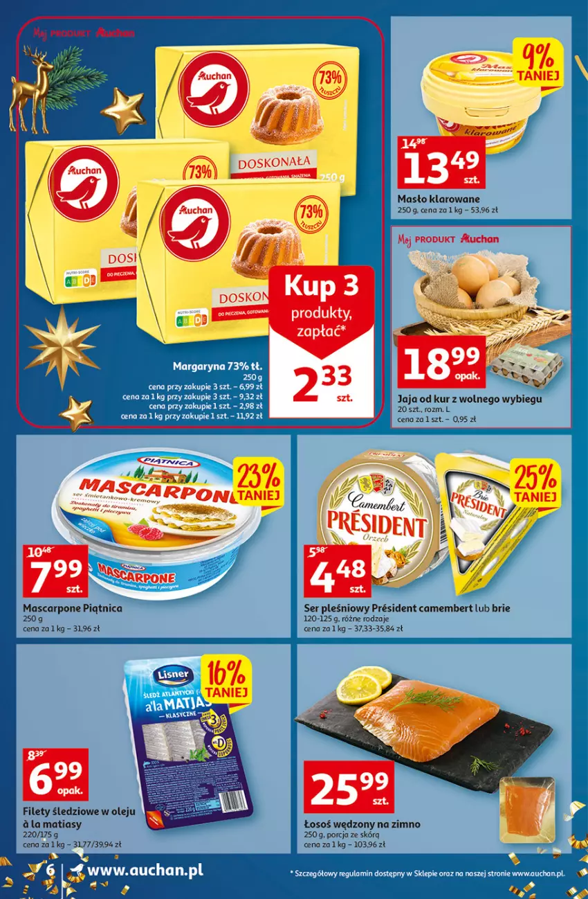 Gazetka promocyjna Auchan - Gazetka Magia Wigilijnego Stołu Auchan Supermarket - ważna 15.12 do 24.12.2022 - strona 6 - produkty: Brie, Camembert, Jaja, Mascarpone, Masło, Masło klarowane, Olej, Piątnica, Por, Ser, Ser pleśniowy