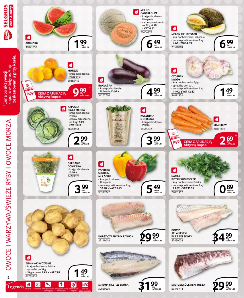 Gazetka promocyjna Selgros - Extra Oferta - ważna 01.06 do 30.06.2021 - strona 2 - produkty: Arbuz, Czosnek, Dorsz, Grill, Kolendra, Królewski, LG, Melon, Miętus, Miruna, Natka pietruszki, Owoce, Owoce morza, Papryka, Papryka słodka, Polędwica, Ryby i owoce morza, Sok, Tusz, Warzywa, Ziemniaki