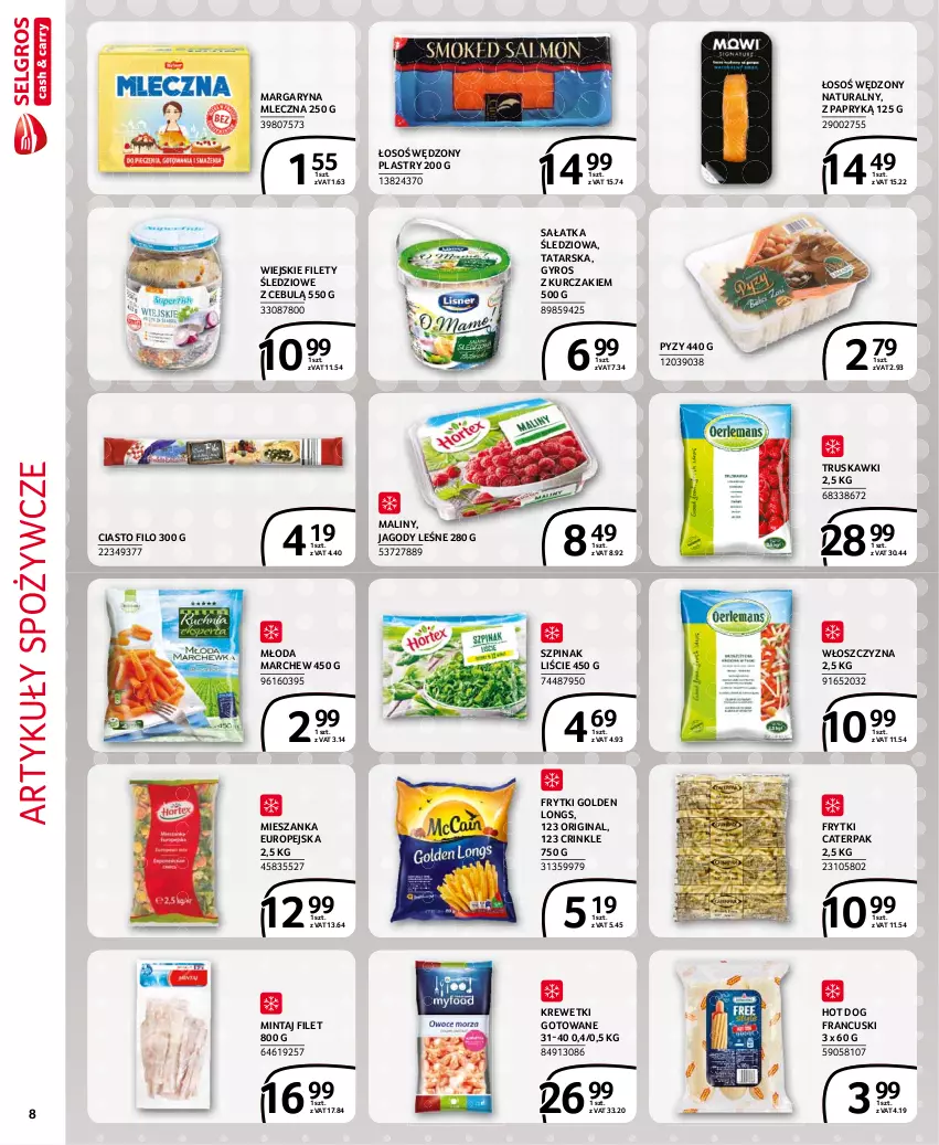 Gazetka promocyjna Selgros - Extra Oferta - ważna 01.06 do 30.06.2021 - strona 8 - produkty: Artykuły spożywcze, Frytki, Gin, Gyros, Hot dog, Jagody, Krewetki, Kurczak, Maliny, Margaryna, Mintaj, Sałat, Sałatka, Szpinak, Truskawki