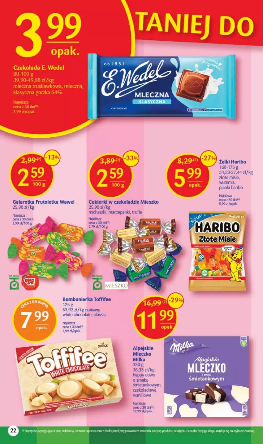 Gazetka promocyjna Delikatesy Centrum - Gazetka DC18 - ważna 11.05 do 17.05.2023 - strona 22 - produkty: Cukier, Cukierki, Gala, Galaretka, Haribo, Milka, Mleczko, Toffifee, Wawel