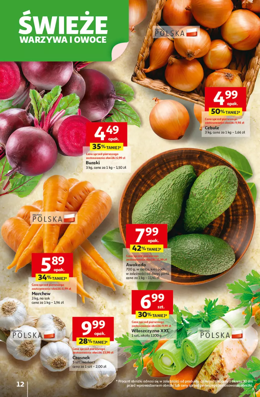 Gazetka promocyjna Auchan - Odlotowe ceny na start szkoły Hipermarket - ważna 04.09 do 10.09.2025 - strona 12 - produkty: Buraki, Czosnek, Koc, Owoce, Sok, Warzywa, Warzywa i owoce