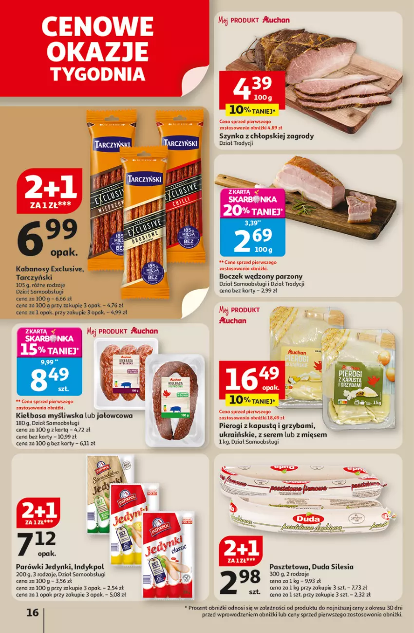 Gazetka promocyjna Auchan - Odlotowe ceny na start szkoły Hipermarket - ważna 04.09 do 10.09.2025 - strona 16 - produkty: Boczek, Duda, Fa, Kabanos, Kapustą, Kiełbasa, Parówki, Pasztet, Pierogi, Ser, Szynka, Tarczyński
