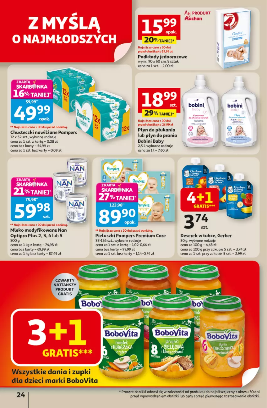 Gazetka promocyjna Auchan - Odlotowe ceny na start szkoły Hipermarket - ważna 04.09 do 10.09.2025 - strona 24 - produkty: BoboVita, Chusteczki, Deser, Dzieci, Gerber, Gra, Mleko, Mleko modyfikowane, NAN Optipro, Pampers, Płyn do prania, Podkład, Ser, Serek