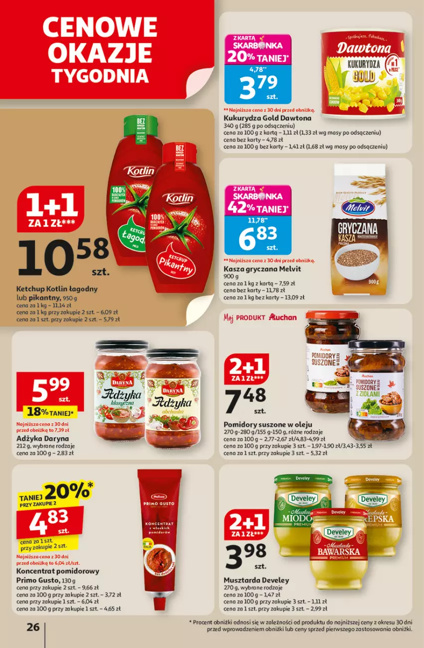 Gazetka promocyjna Auchan - Odlotowe ceny na start szkoły Hipermarket - ważna 04.09 do 10.09.2025 - strona 26 - produkty: Dawtona, Gry, Kasza, Kasza gryczana, Ketchup, Koc, Koncentrat pomidorowy, Kotlin, Kukurydza, Melvit, Mus, Musztarda, Olej, Pomidory