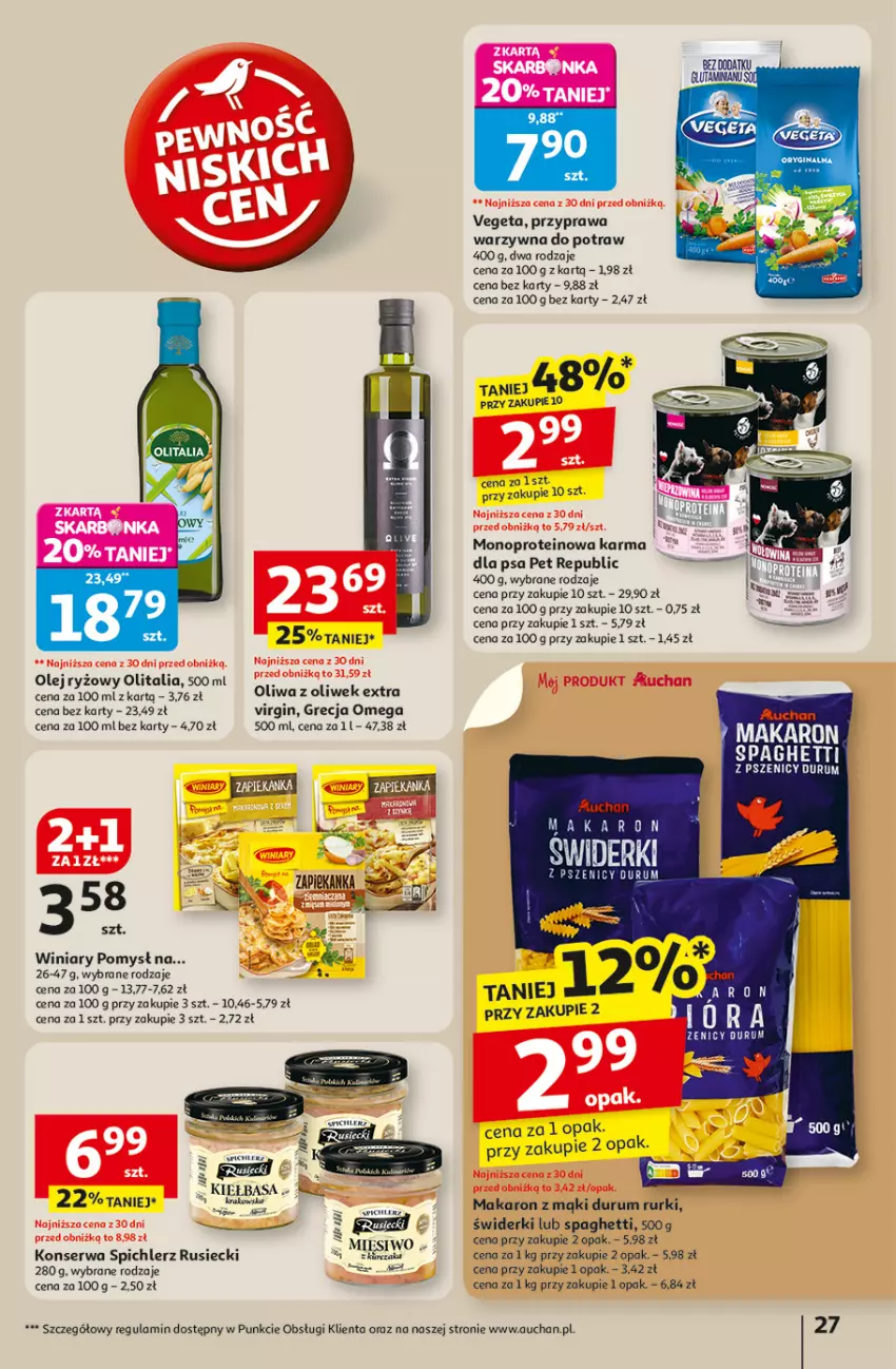 Gazetka promocyjna Auchan - Odlotowe ceny na start szkoły Hipermarket - ważna 04.09 do 10.09.2025 - strona 27 - produkty: Fa, Gin, Makaron, Olej, Olej ryżowy, Oliwa, Oliwa z oliwek, Przyprawa warzywna do potraw, Rum, Rurki, Ryż, Ser, Spaghetti, Spichlerz Rusiecki, Vegeta, Winiary