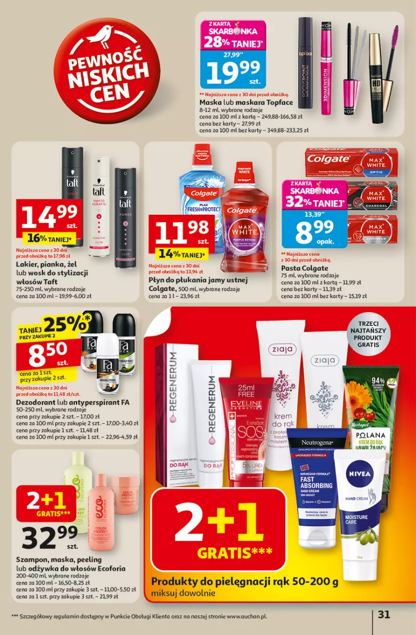 Gazetka promocyjna Auchan - Odlotowe ceny na start szkoły Hipermarket - ważna 04.09 do 10.09.2025 - strona 31 - produkty: Antyperspirant, Colgate, Dezodorant, Fa, Gra, LANA, LG, Maska, Maskara, Odżywka, Peeling, Płyn do płukania, Płyn do płukania jamy ustnej, Rum, Szampon, Taft, Top