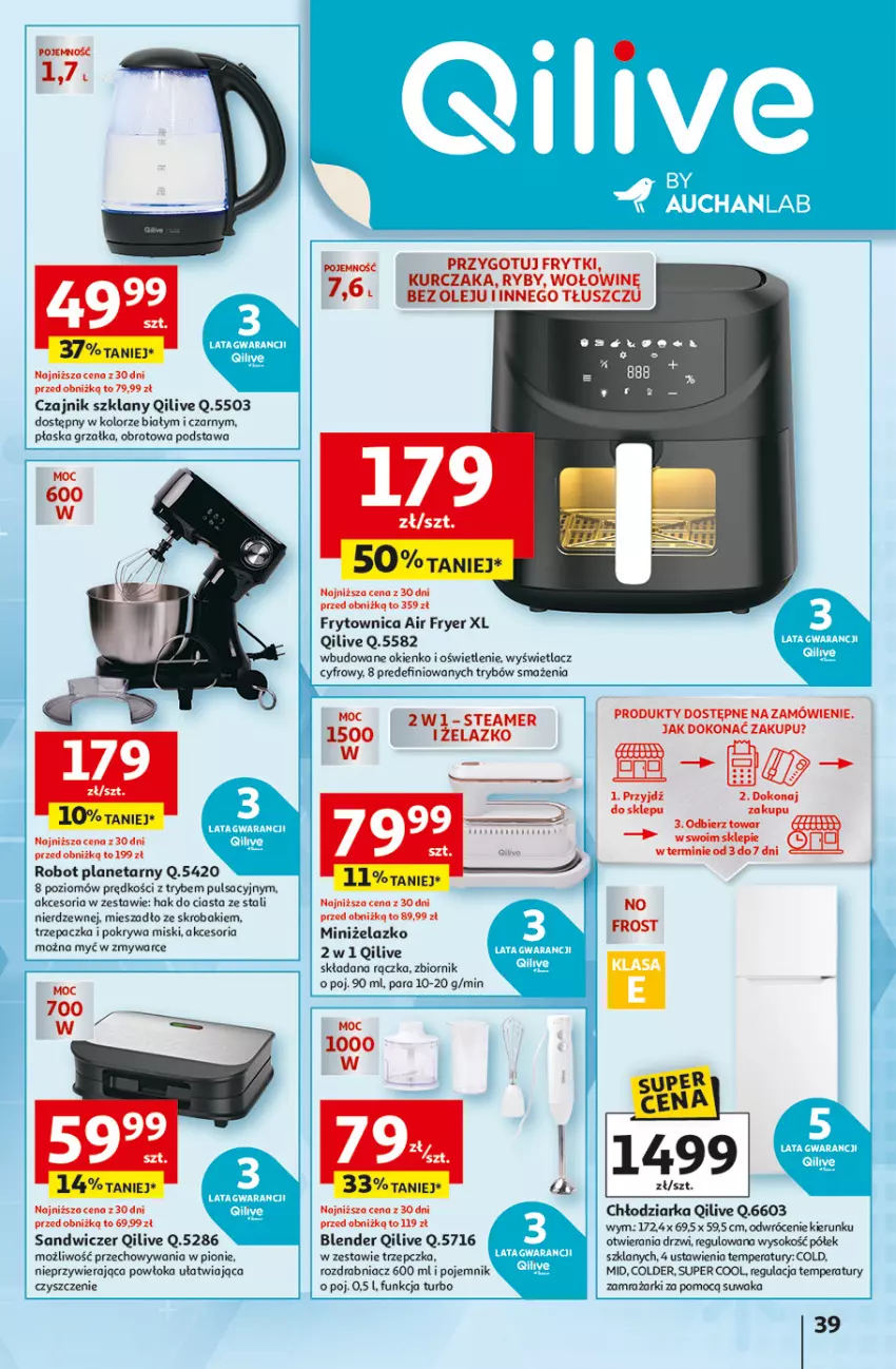 Gazetka promocyjna Auchan - Odlotowe ceny na start szkoły Hipermarket - ważna 04.09 do 10.09.2025 - strona 38 - produkty: Blender, Chłodziarka, Czajnik, Drzwi, Frytki, Grzałka, Kurczak, Mieszadło, Olej, Pojemnik, Pokrywa, Robot, Robot planetarny, Rozdrabniacz, Sok, Trzepaczka