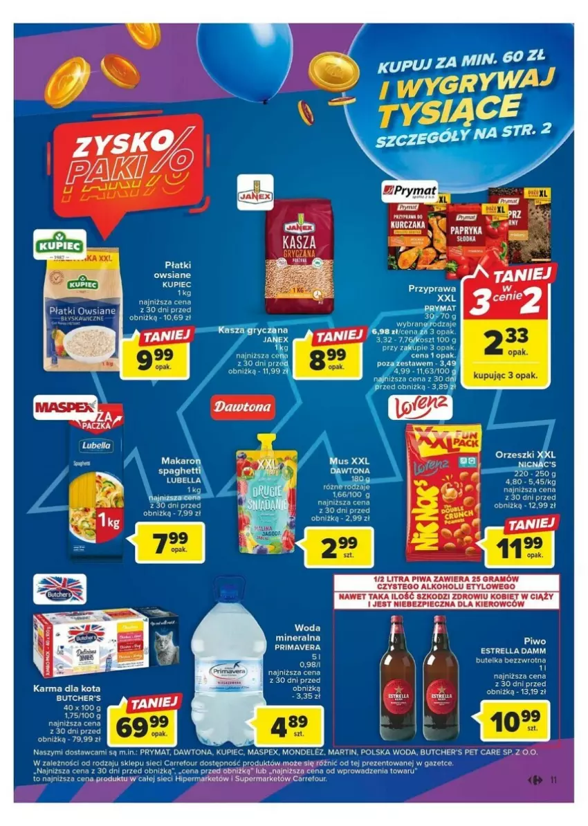 Gazetka promocyjna Carrefour - ważna 24.10 do 04.11.2023 - strona 3 - produkty: Butcher's, Dawtona, Fa, Kupiec, Piec, Piwa, Płatki owsiane, Prymat, Woda