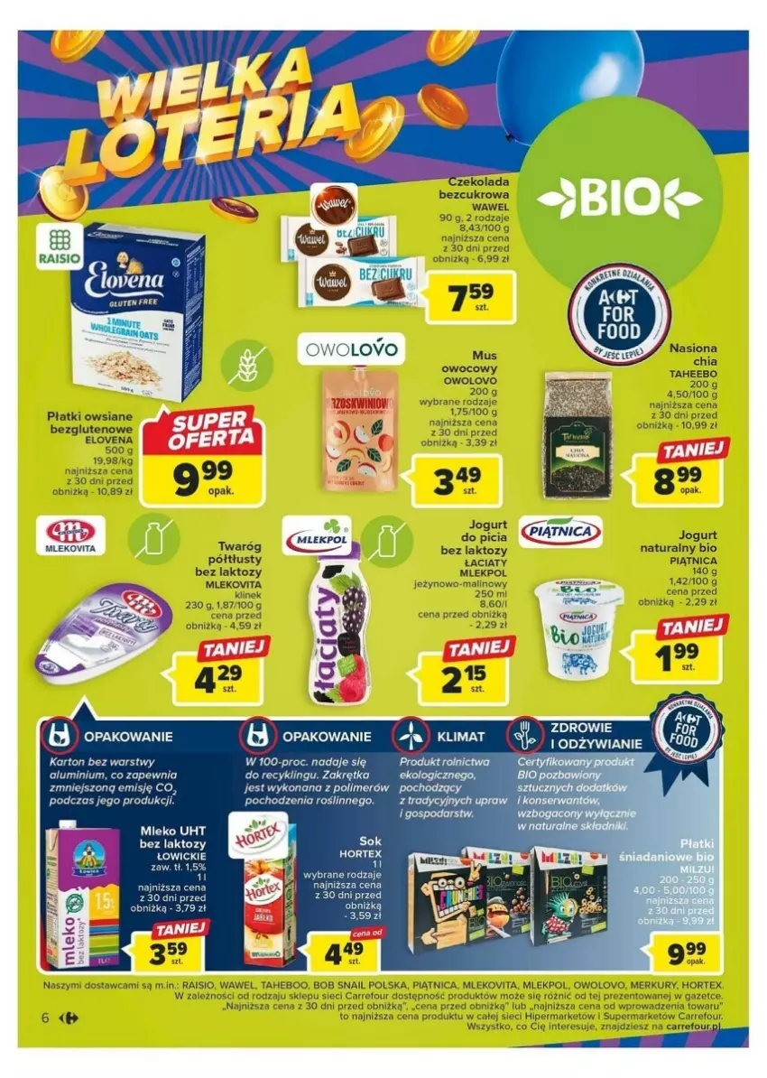 Gazetka promocyjna Carrefour - ważna 24.10 do 04.11.2023 - strona 40 - produkty: Chia, Hortex, Jogurt, Kosz, Mleko, Mlekovita, O nas, Piątnica, Płatki owsiane, Twaróg, Wawel, Zdrowie