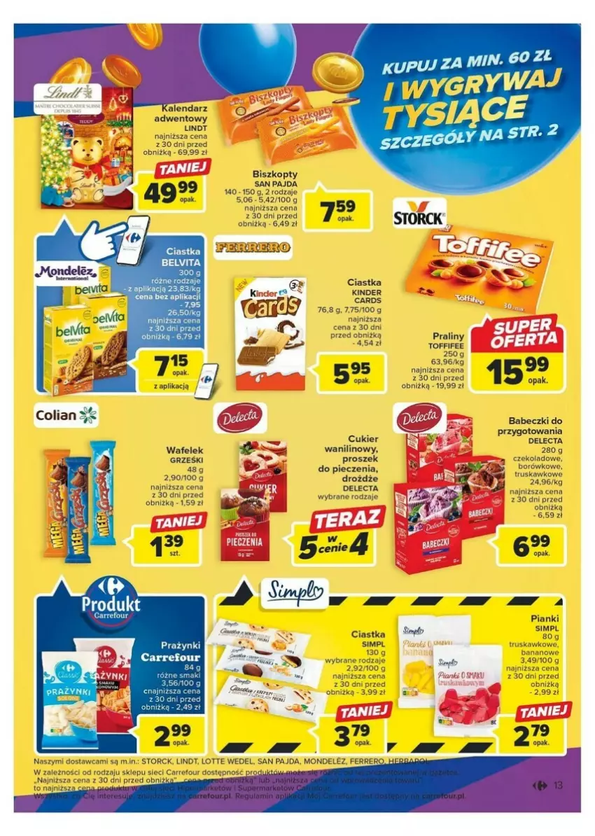 Gazetka promocyjna Carrefour - ważna 24.10 do 04.11.2023 - strona 5 - produkty: Ciastka, Cukier, Delecta, Drożdże, Grześki, Lindt, Piec, Toffifee, Wafelek