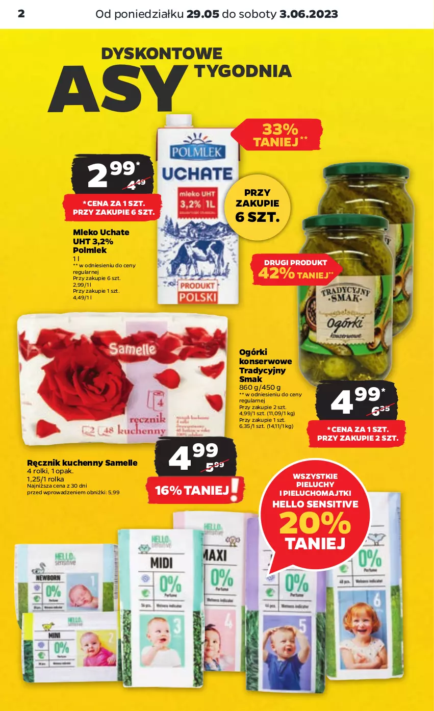 Gazetka promocyjna Netto - Artykuły spożywcze - ważna 29.05 do 03.06.2023 - strona 2 - produkty: Majtki, Mleko, Ogórki konserwowe, Pieluchomajtki, Pieluchy, POLMLEK, Ręcznik, Ręcznik kuchenny, Rolki, Ser