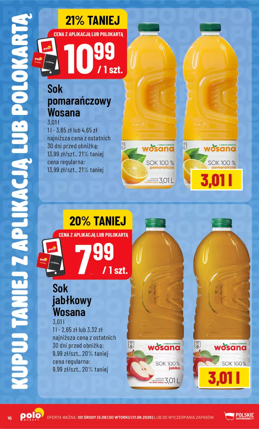 Gazetka promocyjna PoloMarket - Katalog Kupuj taniej z POLOappką - ważna 05.08 do 11.08.2026 - strona 16 - produkty: Sok, Sok jabłkowy, Wosana