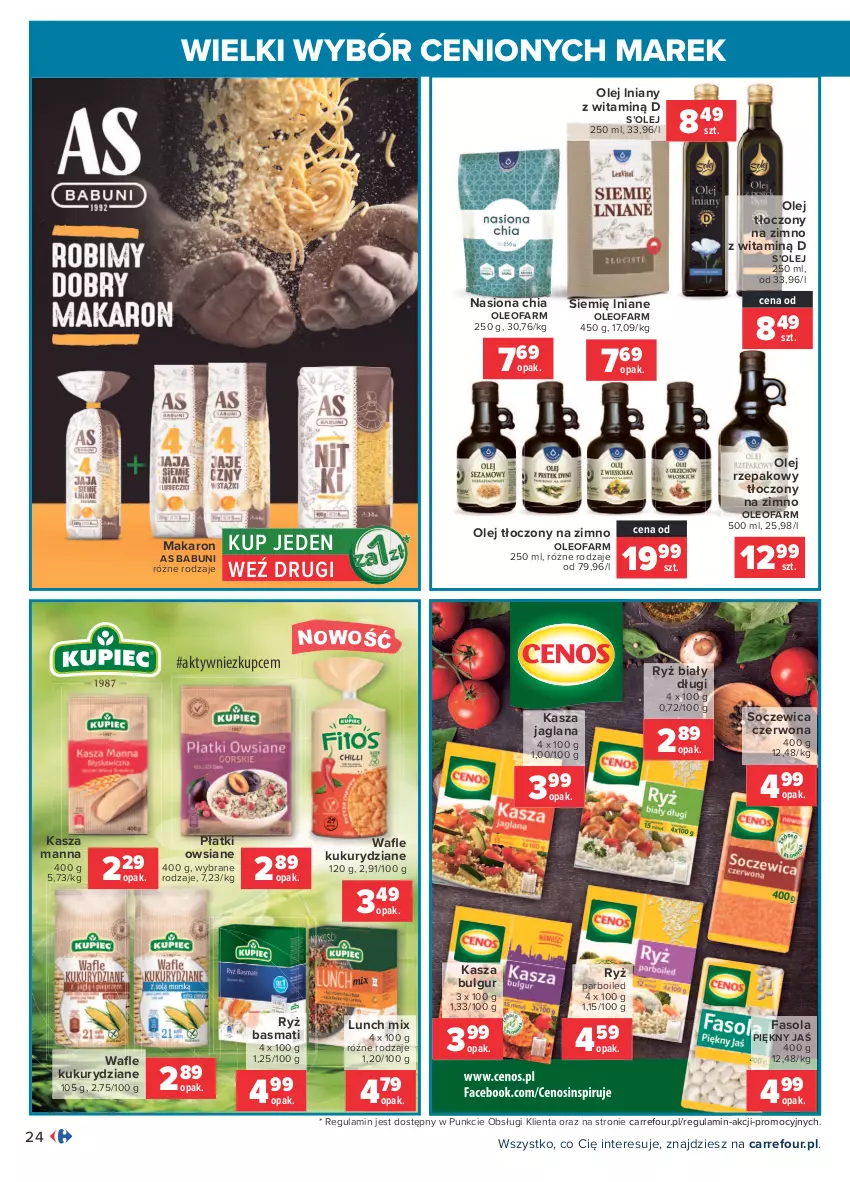 Gazetka promocyjna Carrefour - Gazetka Wielki wybór cenionych marek - ważna 19.07 do 31.07.2021 - strona 24 - produkty: Babuni, Bulgur, Chia, Fa, Fasola, Kasza, Kasza jaglana, LANA, LG, Makaron, Olej, Olej rzepakowy, Oleo, Oleofarm, Płatki owsiane, Ryż, Ryż basmati, Ryż biały, Ryż parboiled