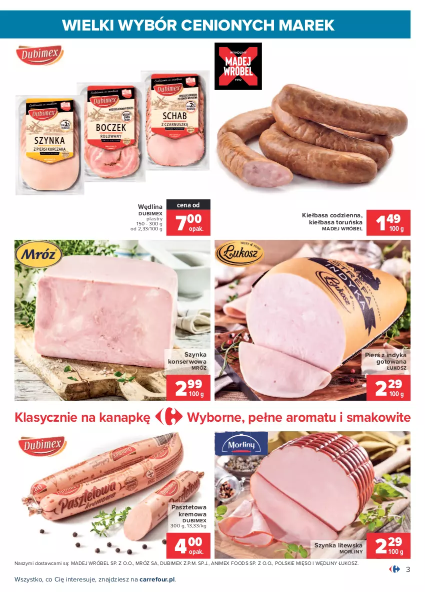 Gazetka promocyjna Carrefour - Gazetka Wielki wybór cenionych marek - ważna 19.07 do 31.07.2021 - strona 3 - produkty: Kiełbasa, Kosz, Madej Wróbel, Mięso, Morliny, Pasztet, Ser, Szynka, Szynka konserwowa, Wędlina