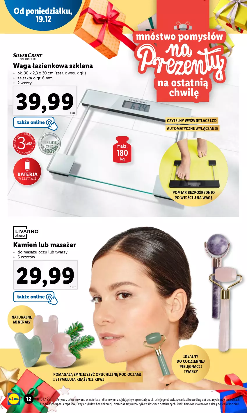 Gazetka promocyjna Lidl - GAZETKA - ważna 19.12 do 24.12.2022 - strona 12 - produkty: Bateria, LANA, Masażer, Waga, Waga łazienkowa