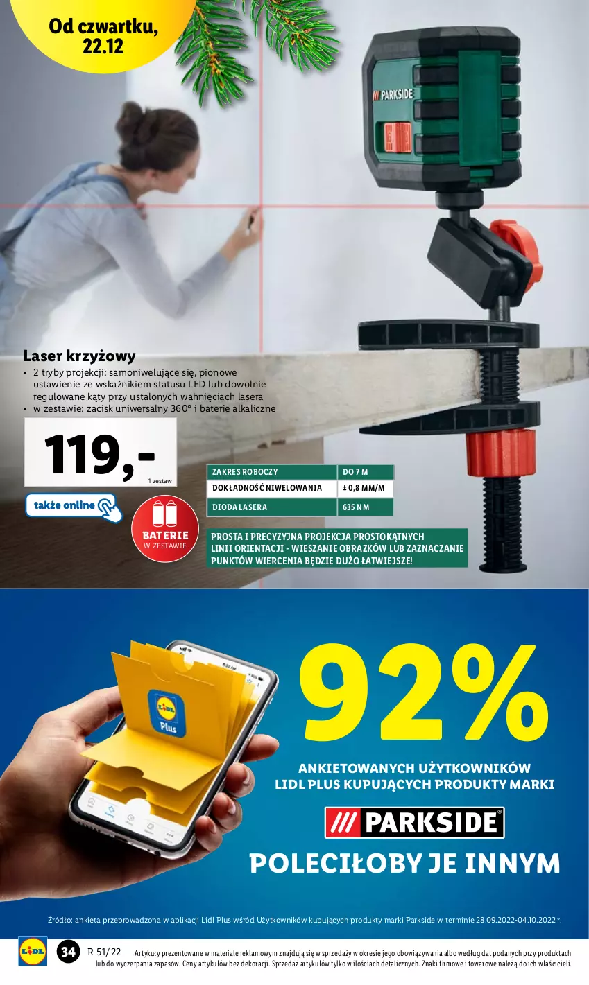 Gazetka promocyjna Lidl - GAZETKA - ważna 19.12 do 24.12.2022 - strona 36 - produkty: Baterie alkaliczne, Laser krzyżowy, Obraz, Parkside, Ser