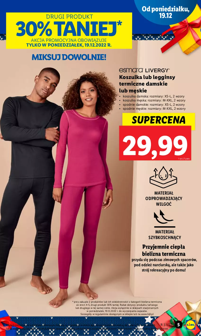 Gazetka promocyjna Lidl - GAZETKA - ważna 19.12 do 24.12.2022 - strona 5 - produkty: Acer, Bielizna, Gin, Kosz, Koszulka, Legginsy, LG, Spodnie