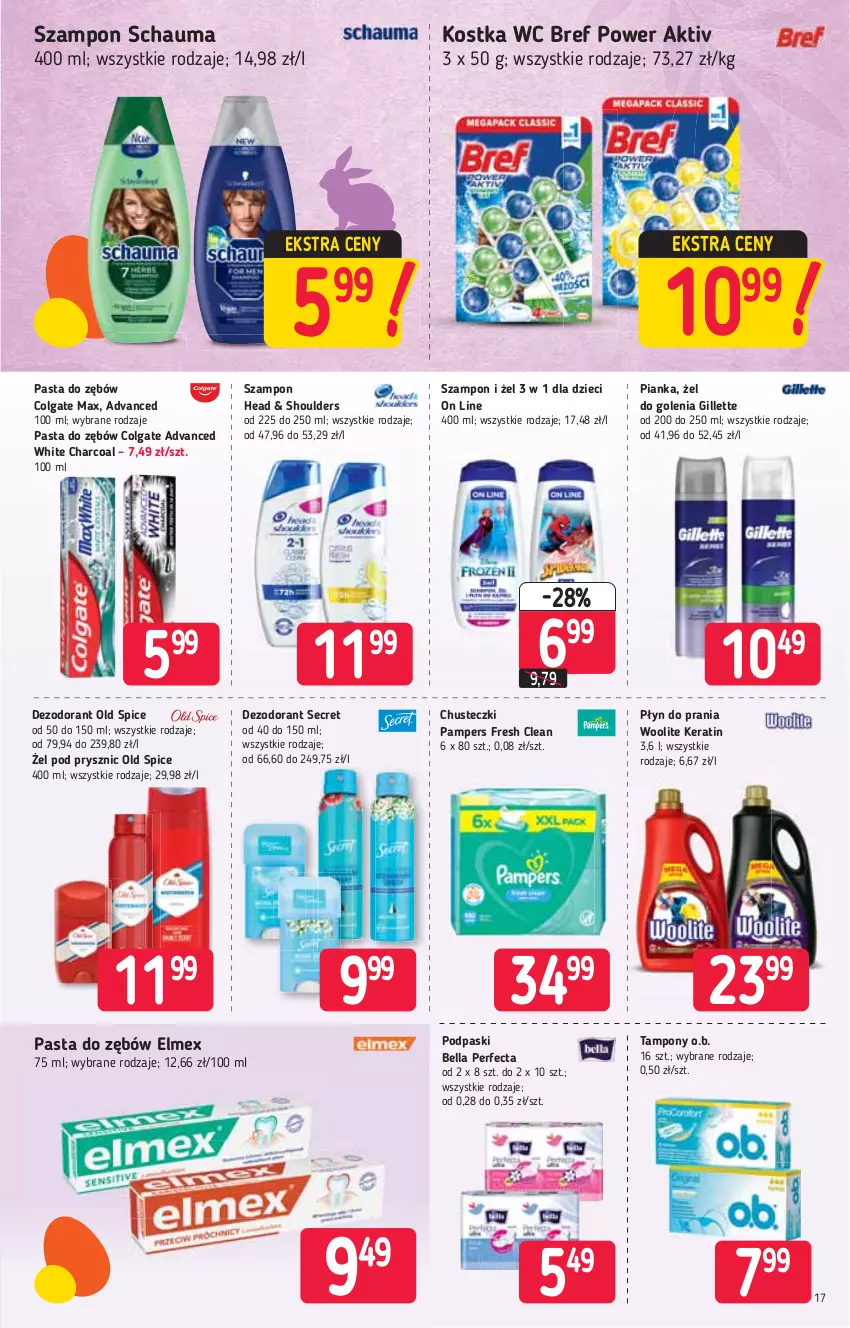 Gazetka promocyjna Stokrotka - Supermarket - ważna 11.03 do 17.03.2021 - strona 17 - produkty: Bell, Bella, Bref, Chusteczki, Colgate, Dezodorant, Dzieci, Elmex, Gillette, LG, O.B., Old Spice, Pampers, Pasta do zębów, Perfecta, Płyn do prania, Podpaski, Schauma, Szampon, Tampony, Woolite