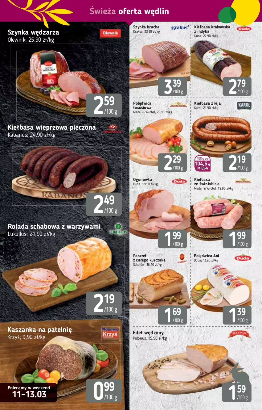 Gazetka promocyjna Stokrotka - Supermarket - ważna 11.03 do 17.03.2021 - strona 2 - produkty: BIC, Duda, Kabanos, Kasza, Kaszanka, Kiełbasa, Kiełbasa krakowska, Krakus, Kurczak, Ogonówka, Olewnik, Pasztet, Piec, Polędwica, Rolada, Sok, Sokołów, Sos, Szynka, Warzywa