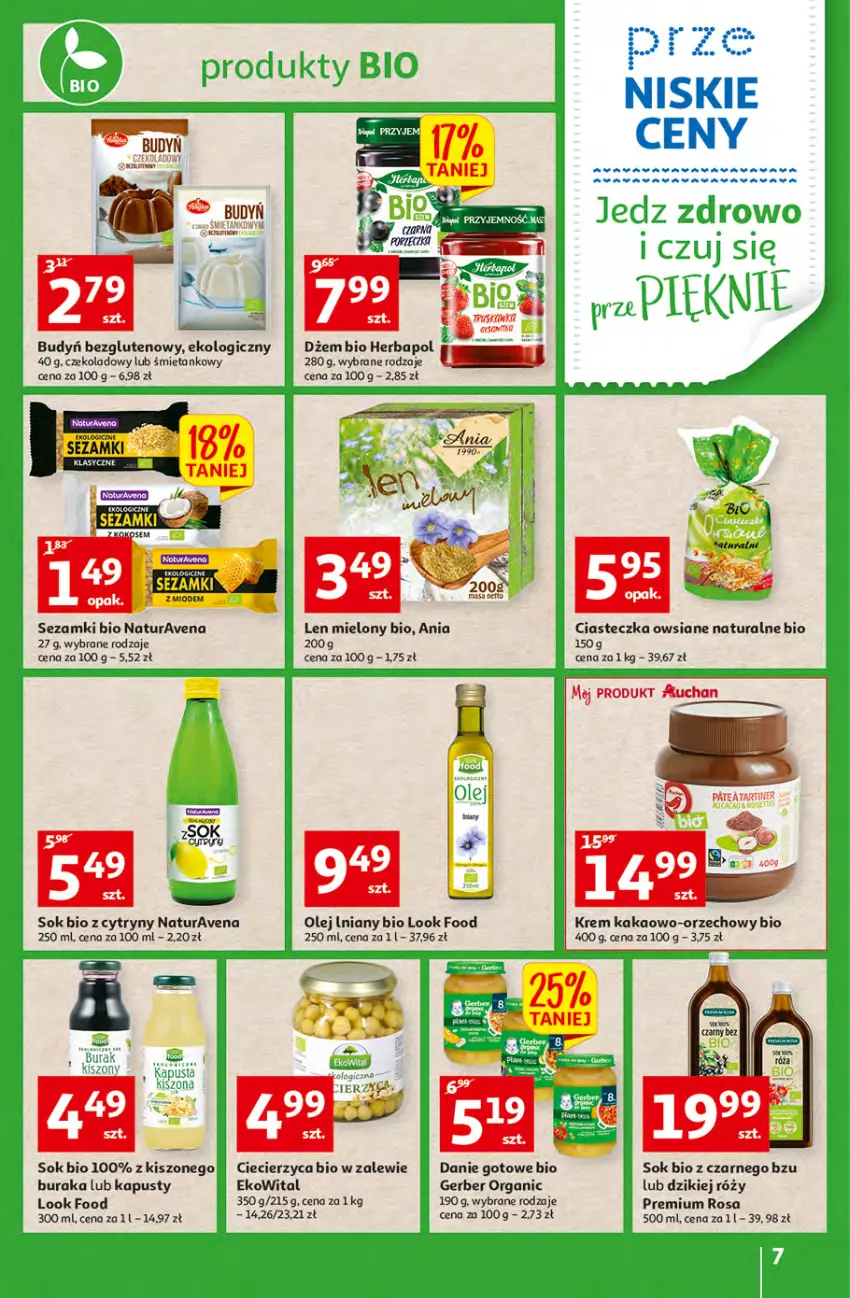 Gazetka promocyjna Auchan - przeNISKIE CENY Jedz zdrowo i czuj się przepięknie Hipermarkety - ważna 10.03 do 16.03.2022 - strona 7 - produkty: Budyń, Cytryny, Danie gotowe, Dżem, Gerber, Herbapol, Kakao, Olej, Sezam, Sok