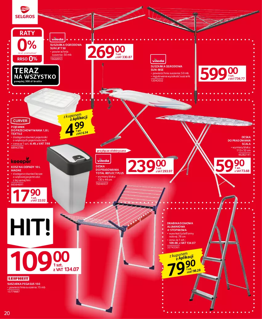 Gazetka promocyjna Selgros - Oferta przemysłowa - ważna 18.05 do 31.05.2023 - strona 20 - produkty: Asus, Deska do prasowania, Drabina, Kosz, Kosz na odpady, Pojemnik, Pojemnik do przechowywania, Sok, Suszarka, Suszarki, Tera, Top