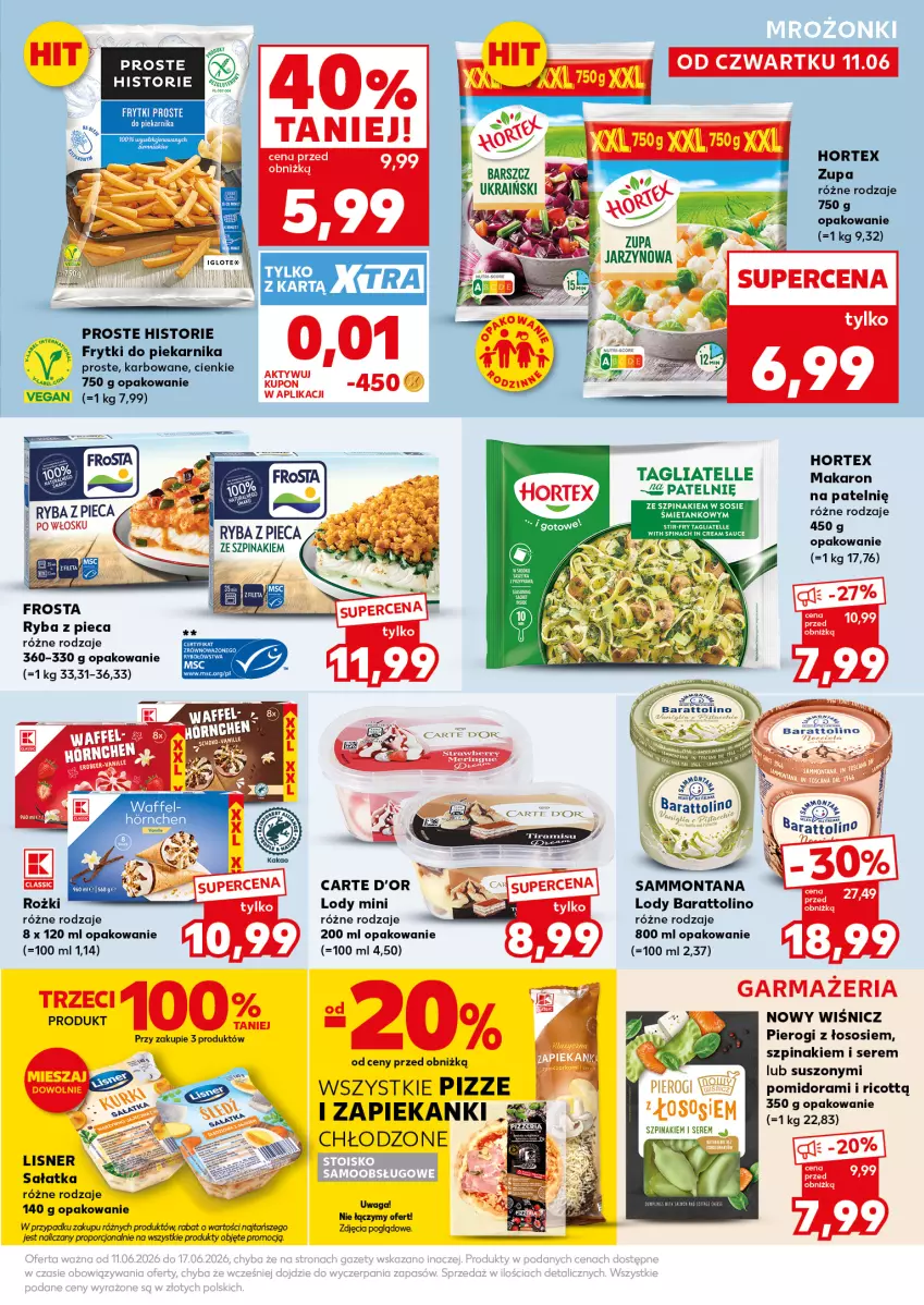 Gazetka promocyjna Kaufland - Mocny Start - ważna 15.06 do 17.06.2026 - strona 19 - produkty: Carte d'Or, Frosta, Frytki, Hortex, Lisner, Lody, Makaron, Piec, Piekarnik, Pierogi, Por, Ryba, Sałat, Sałatka, Ser, Sos, Szpinak, Tagliatelle, Waga, Zupa