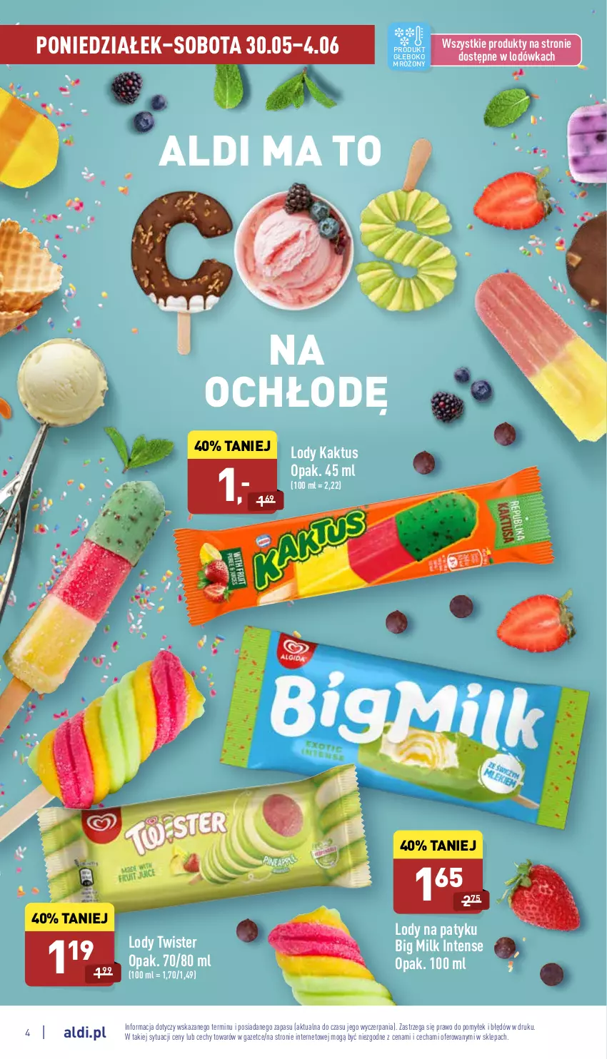 Gazetka promocyjna Aldi - Katalog spożywczy - ważna 30.05 do 04.06.2022 - strona 4 - produkty: Big Milk, Kaktus, Lodówka, Lody