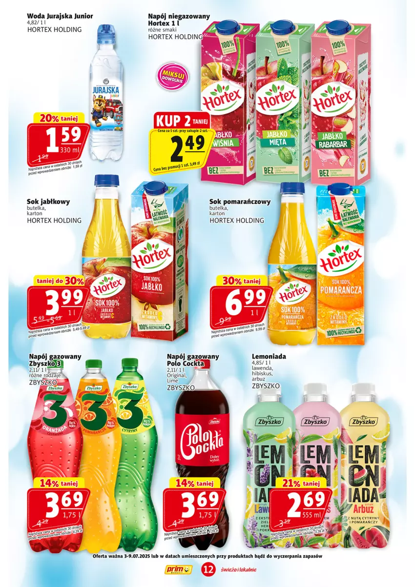 Gazetka promocyjna Prim Market - ważna 03.07 do 09.07.2025 - strona 12 - produkty: Arbuz, Cytryny, Gin, Hibiskus, Hortex, Lemoniada, Napój, Napój gazowany, Napój niegazowany, Sok, Sok jabłkowy, Sok pomarańczowy, Woda