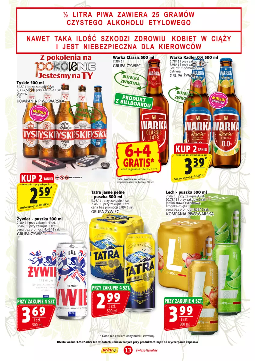 Gazetka promocyjna Prim Market - ważna 03.07 do 09.07.2025 - strona 13 - produkty: Gra, Grejpfrut, Limonka, Mięta, Piec, Piwa, Por, Tatra, Tyskie, Warka