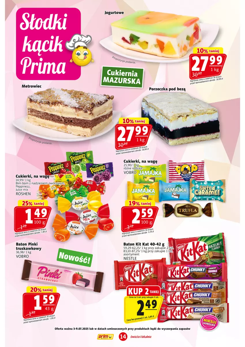 Gazetka promocyjna Prim Market - ważna 03.07 do 09.07.2025 - strona 14 - produkty: Baton, Cukier, Cukierki, Jogurt, Kit Kat