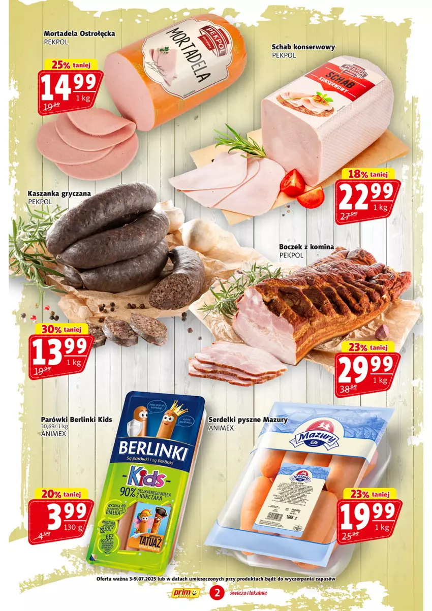 Gazetka promocyjna Prim Market - ważna 03.07 do 09.07.2025 - strona 2 - produkty: Berlinki, Parówki, Pekpol, Ser