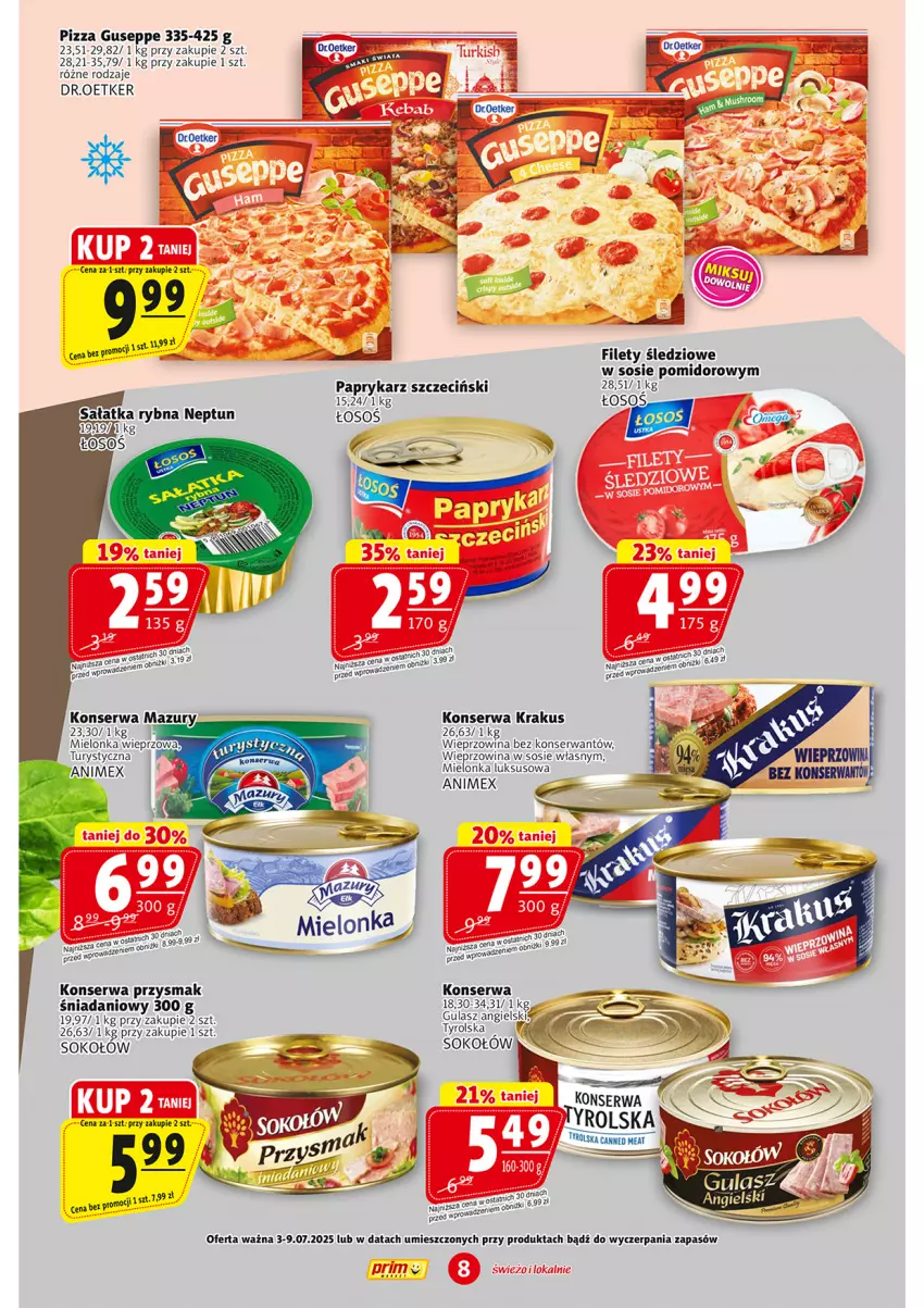 Gazetka promocyjna Prim Market - ważna 03.07 do 09.07.2025 - strona 8 - produkty: Danio, Krakus, Pizza, Ser, Sok, Sokołów, Sos, Wieprzowina