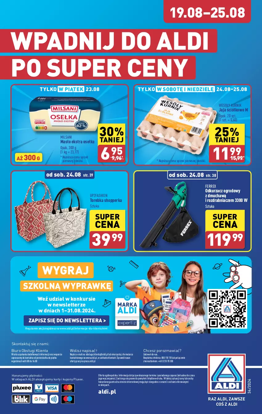 Gazetka promocyjna Aldi - Pełna oferta - ważna 19.08 do 25.08.2024 - strona 40 - produkty: Biuro, Fa, Gra, Jaja, Masło, O nas, Odkurzacz, Por, Rozdrabniacz, Tera, Torebka