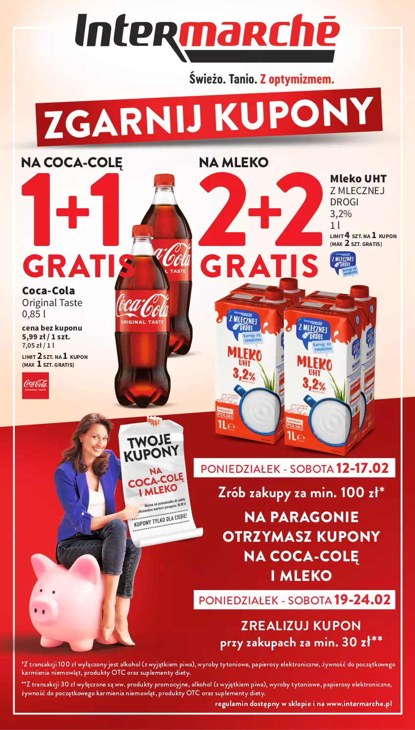Gazetka promocyjna Intermarche - ważna 16.02 do 17.02.2024 - strona 1 - produkty: Coca-Cola, Gin, Gra, Karmi, Mleko, Papier, Piwa, Tran