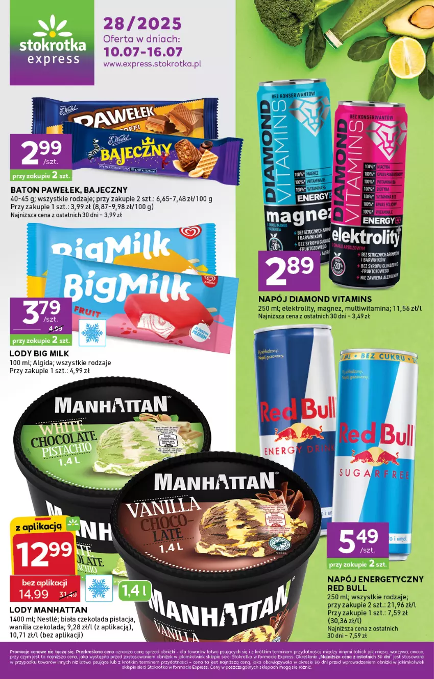 Gazetka promocyjna Stokrotka - Stokrotka Express - ważna 10.07 do 16.07.2025 - strona 1 - produkty: Algida, Baton, Big Milk, Czekolada, LG, Lody, Magnez, Napój, Napój energetyczny, Red Bull