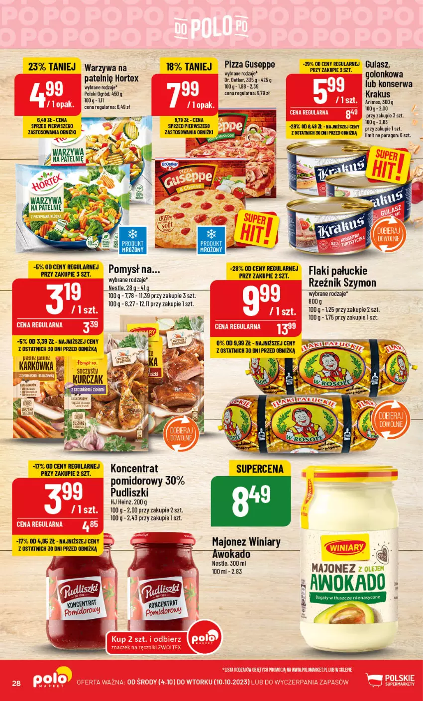 Gazetka promocyjna PoloMarket - Gazetka pomocyjna - ważna 04.10 do 10.10.2023 - strona 28 - produkty: Flaki, Heinz, Hortex, Krakus, Kurczak, Majonez, Ogród, Pudliszki, Ser, Tran, Warzywa, Winiary