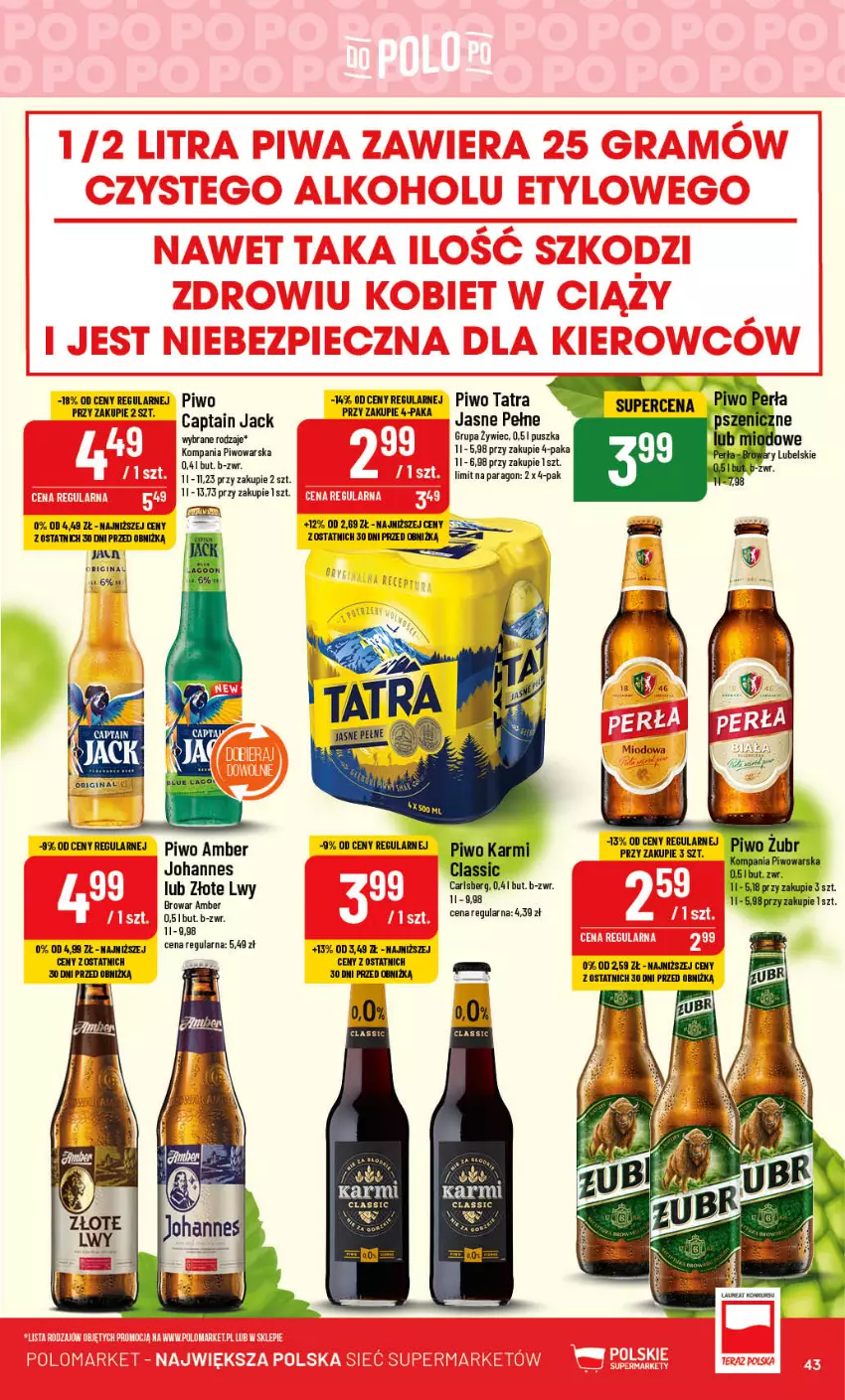 Gazetka promocyjna PoloMarket - Gazetka pomocyjna - ważna 04.10 do 10.10.2023 - strona 43 - produkty: Captain Jack, Carlsberg, Gin, Karmi, Perła, Piwo, Tatra