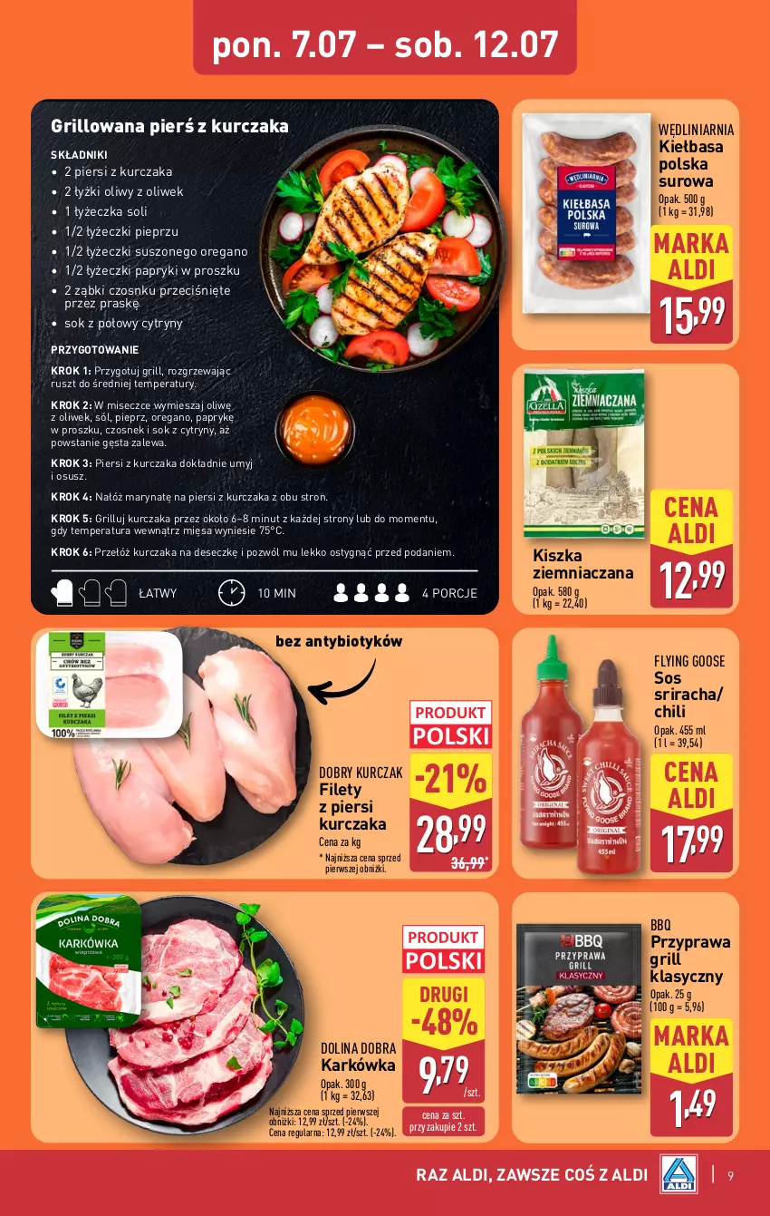 Gazetka promocyjna Aldi - Oferta weekendowa - ważna 10.07 do 12.07.2025 - strona 9 - produkty: Cytryny, Czosnek, Grill, Kiełbasa, Kurczak, Pieprz, Por, Sok, Sól, Sos