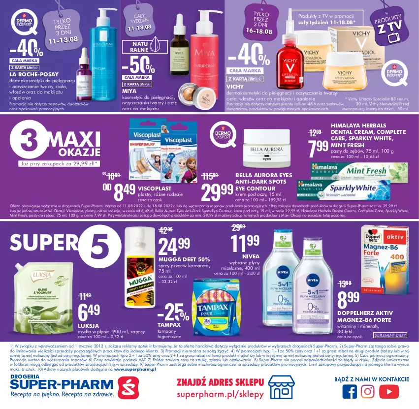 Gazetka promocyjna Super Pharm - Gazetka - ważna 11.08 do 18.08.2022 - strona 12 - produkty: Antyperspirant, Bell, Bella, Doppelherz, Dres, Gra, Himalaya, Kosmetyki do pielęgnacji, Krem pod oczy, La Roche-Posay, Luksja, Magnez, Makijaż, Nivea, Olej, Pax, Rum, Ser, Serum, Suplement diety, Tampax, Tampony, Vichy, Viscoplast