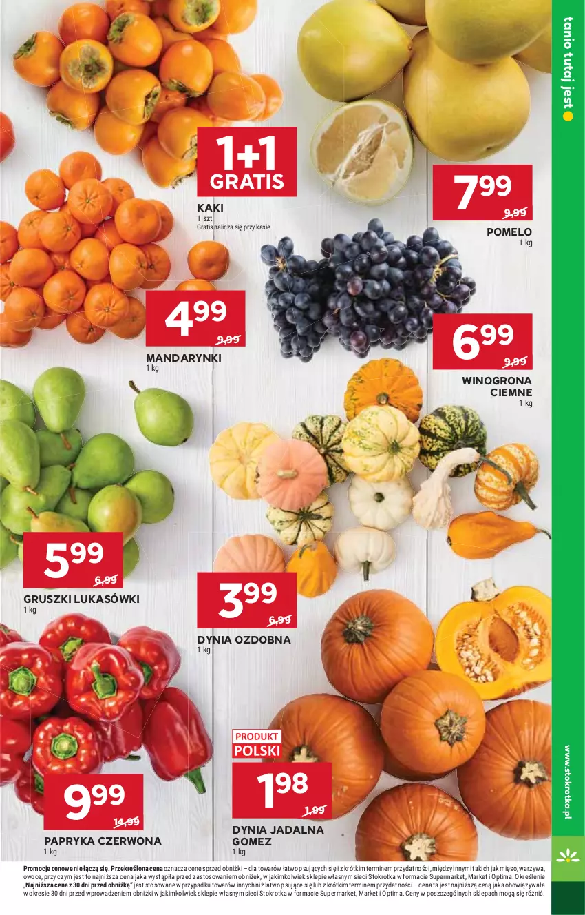 Gazetka promocyjna Stokrotka - Supermarket - ważna 29.10 do 04.11.2026 - strona 16 - produkty: Gra, Gruszki, Kaki, Mandarynki, Mięso, Optima, Owoce, Papryka, Papryka czerwona, Pomelo, Warzywa, Wino, Winogrona