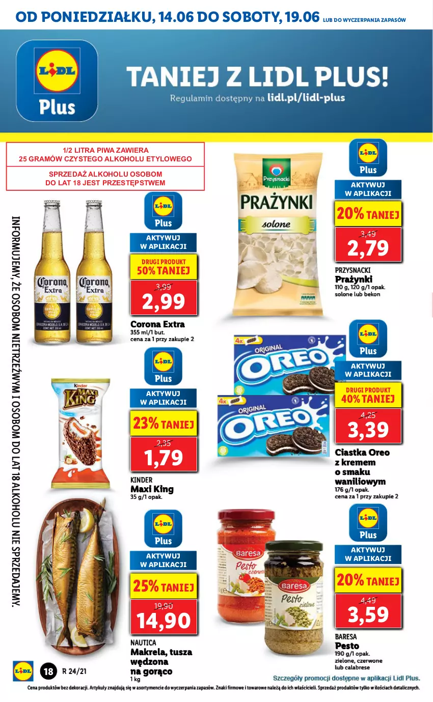 Gazetka promocyjna Lidl - GAZETKA - ważna 14.06 do 16.06.2021 - strona 18 - produkty: Beko, Ciastka, Corona Extra, Gra, Kinder, Oreo, Pesto, Piwa, Przysnacki, Tusz