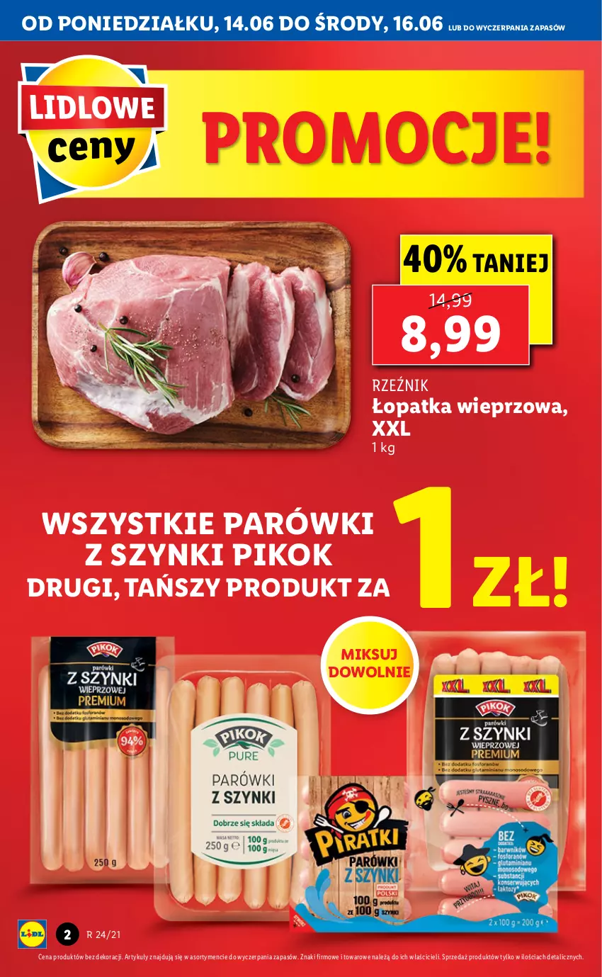 Gazetka promocyjna Lidl - GAZETKA - ważna 14.06 do 16.06.2021 - strona 2 - produkty: Parówki, Parówki z szynki, PIKOK