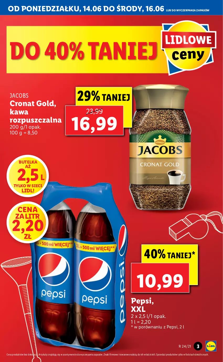 Gazetka promocyjna Lidl - GAZETKA - ważna 14.06 do 16.06.2021 - strona 3 - produkty: Jacobs, Kawa, Kawa rozpuszczalna, Pepsi, Por