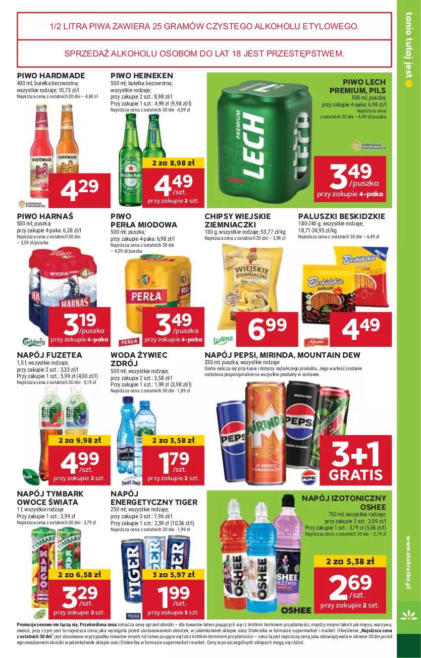 Gazetka promocyjna Stokrotka - Supermarket Opole/Radom - ważna 06.02 do 12.02.2025 - strona 32 - produkty: Beskidzki, Chipsy, Gra, Harnaś, Heineken, HP, Lech Premium, Mirinda, Napój, Napój energetyczny, Napój izotoniczny, Oshee, Owoce, Pepsi, Perła, Piwa, Piwo, Tiger, Tymbark, Woda