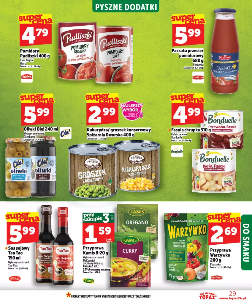 Gazetka promocyjna Topaz - Gazetka - ważna 21.05 do 27.05.2026 - strona 29 - produkty: Bonduelle, Fa, Fasola, Kamis, Oliwki, Sos, Sos sojowy, Top