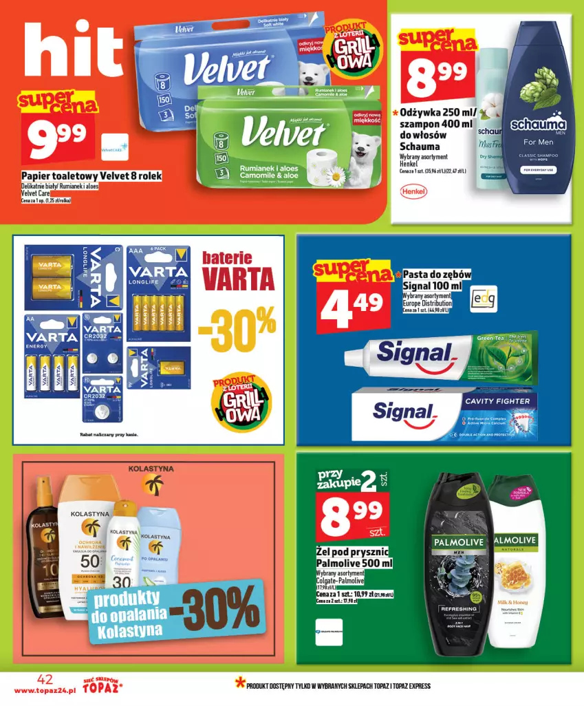 Gazetka promocyjna Topaz - Gazetka - ważna 21.05 do 27.05.2026 - strona 42 - produkty: Papier, Papier toaletowy, Rum, Schauma, Szampon, Top, Varta, Velvet