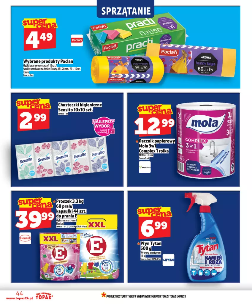 Gazetka promocyjna Topaz - Gazetka - ważna 21.05 do 27.05.2026 - strona 44 - produkty: Mola, Papier, Ręcznik, Sito, Sprzątanie, Top