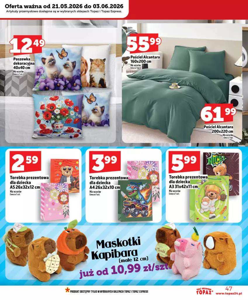 Gazetka promocyjna Topaz - Gazetka - ważna 21.05 do 27.05.2026 - strona 47 - produkty: Pościel, Poszewka, Top, Torebka
