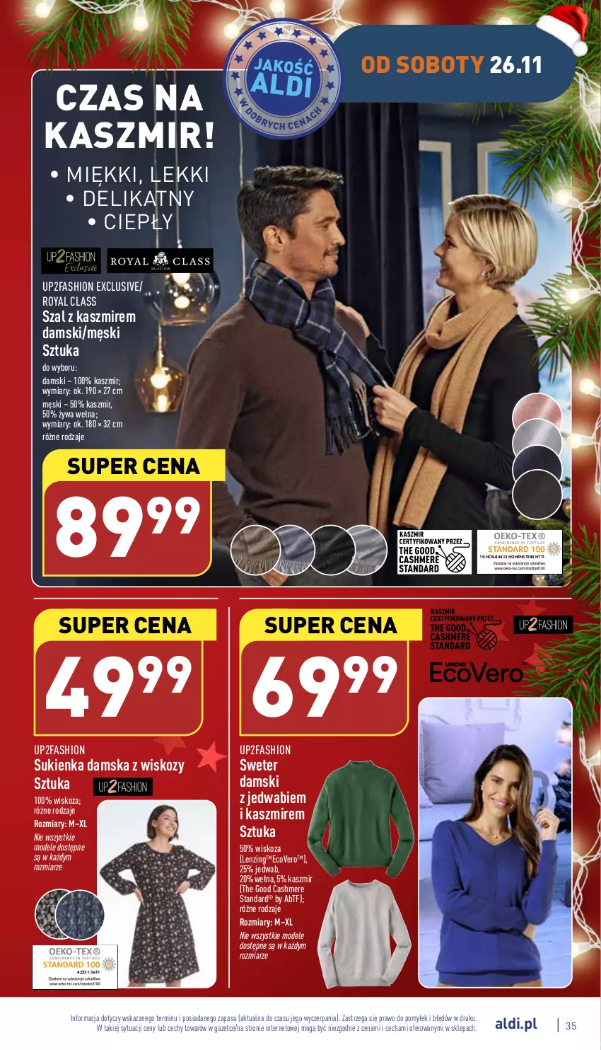 Gazetka promocyjna Aldi - Pełny katalog - ważna 21.11 do 26.11.2022 - strona 35 - produkty: Fa, Sukienka, Sweter, Szal, Wełna