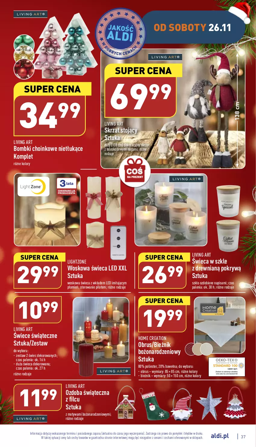 Gazetka promocyjna Aldi - Pełny katalog - ważna 21.11 do 26.11.2022 - strona 37 - produkty: Bieżnik, Bombki, Obrus, Ozdoba, Skrzat, Teleskop, Wełna